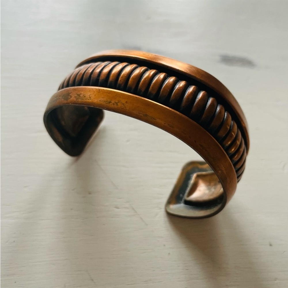 Solid Copper Bracelet Cuff Vintage Geometric Pattern Boho